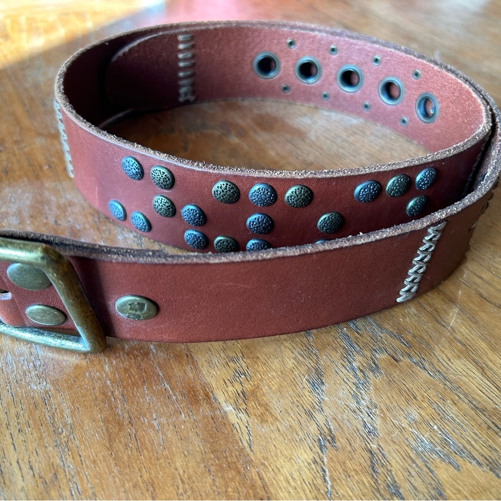 Bed Stu Leather Belt with Stitching, Studs, and Rivets. Like New. - Picture 3 of 7